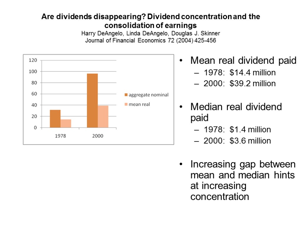 Are dividends disappearing? Dividend concentration and the consolidation of earnings Harry DeAngelo, Linda DeAngelo,
